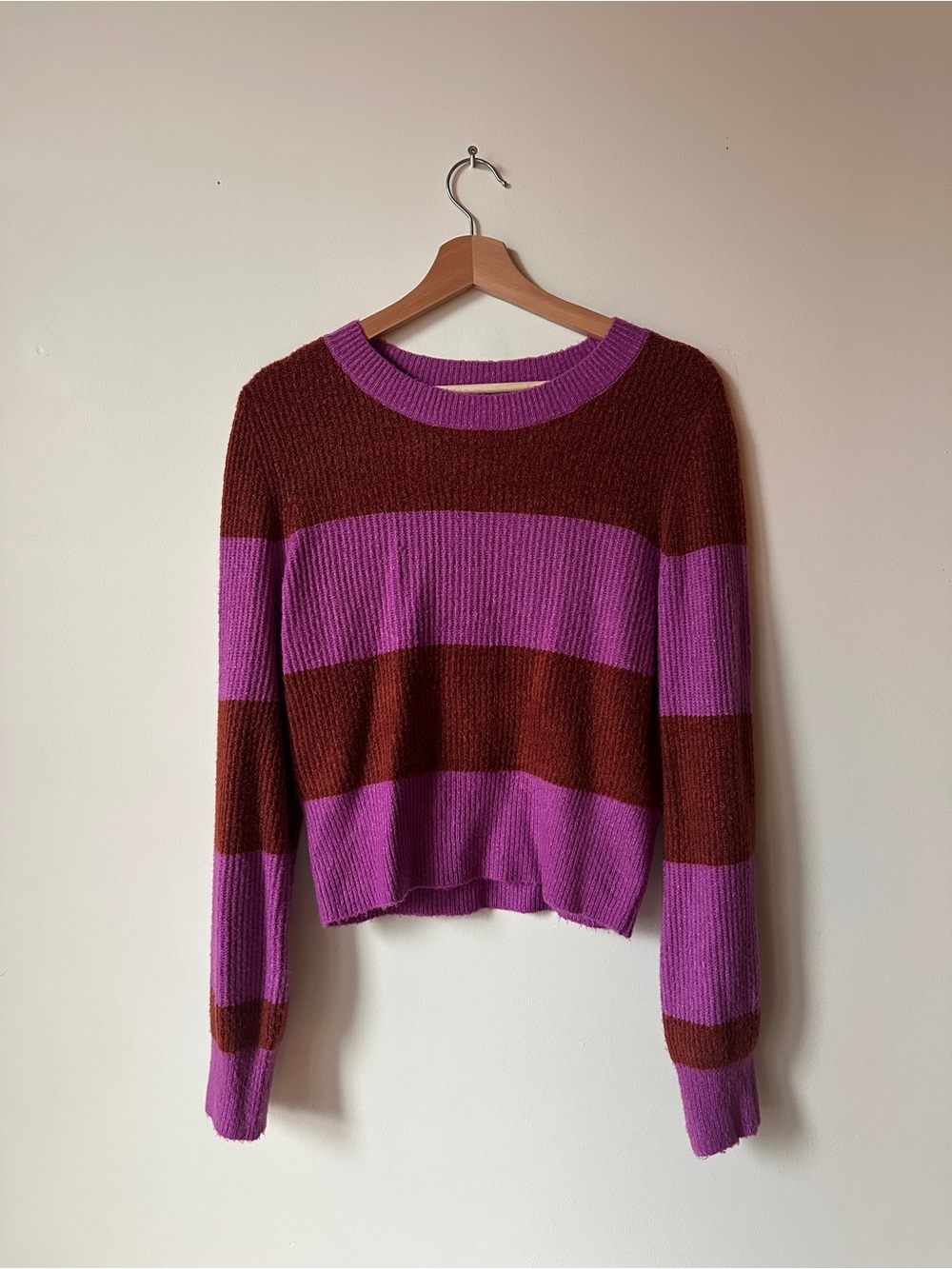 American Eagle Outfitters Purple and Brown Striped Crewneck Sweater